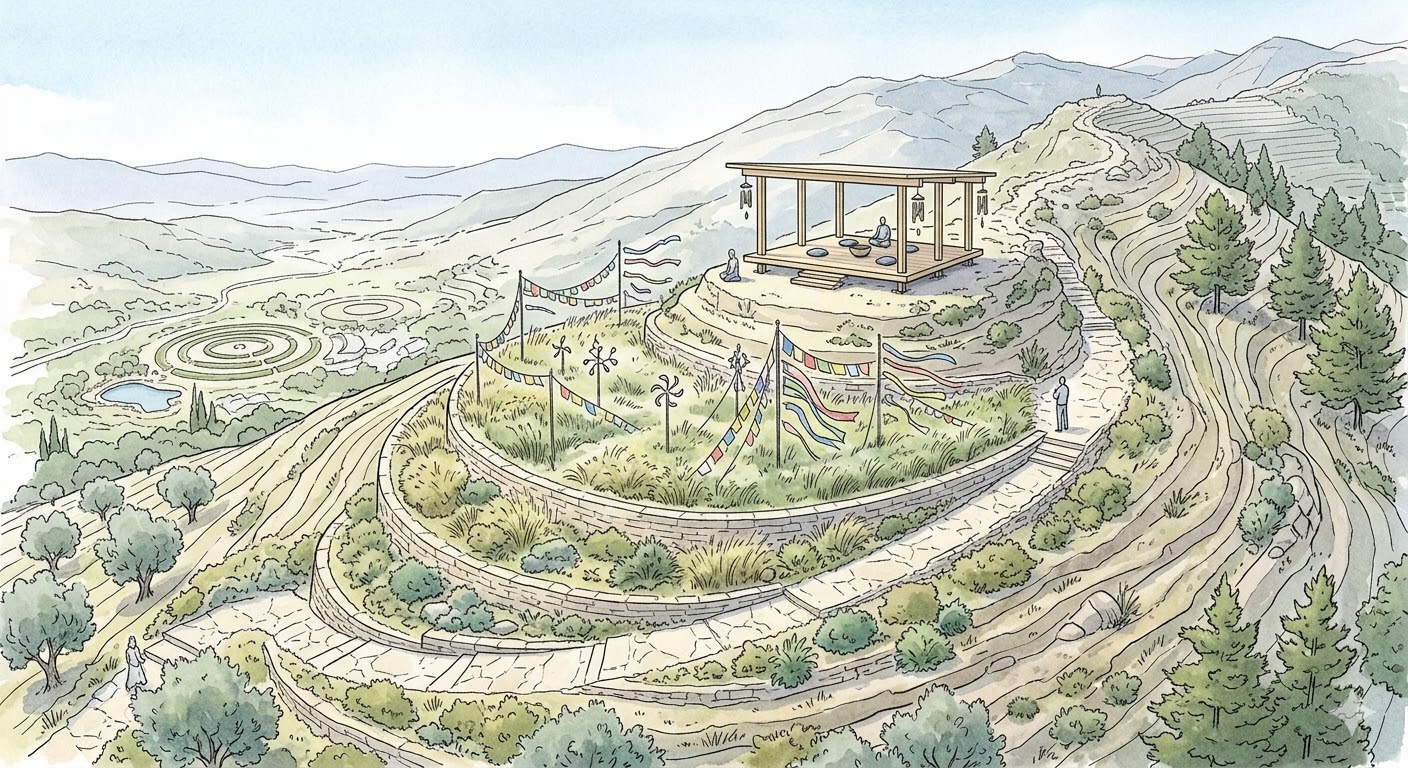 Air zone — elevated, open spaces designed for meditation, reflection, and gaining perspective